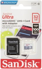 Карта пам'яті microSDHC (UHS-1) SanDisk Ultra 32Gb class 10 A1 (100Mb/s) (adapter SD) SDSQUNR-032G-GN3MA 29057 фото