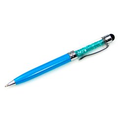 Стилус емкостный, с шариковой ручкой, металлический, голубой с голубыми кристаллами 21788 фото