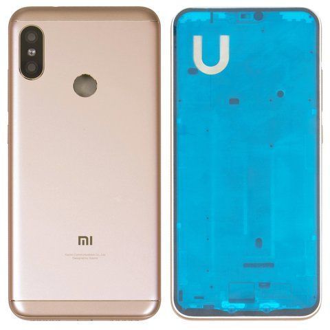 Задня кришка для Xiaomi Mi A2 Lite, Redmi 6 Pro зі склом камери золотиста 05952 фото
