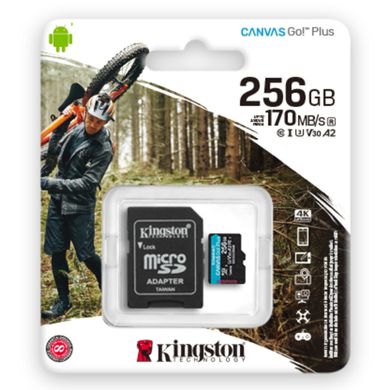 Карта пам'яті microSDXC (UHS-1 U3) Kingston Canvas Go Plus 256Gb class 10 A2 V30 (R170MB/s, W90MB/s) (adapter SD) 27868 фото