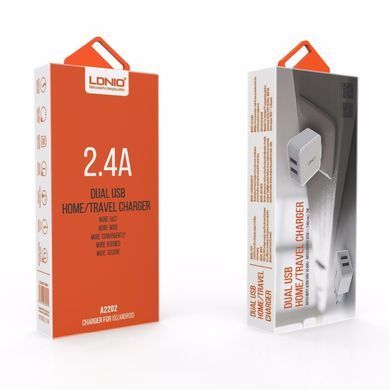 Сетевое зарядное устройство LDNIO A2202 2 USB (2.4A) белое 13155 фото