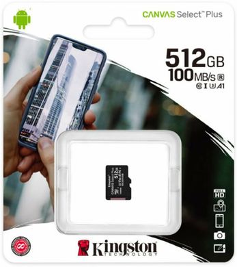 Карта пам'яті microSDXC (UHS-1) Kingston Canvas Select Plus 512Gb class 10 А1 (R-100MB/s) 27867 фото