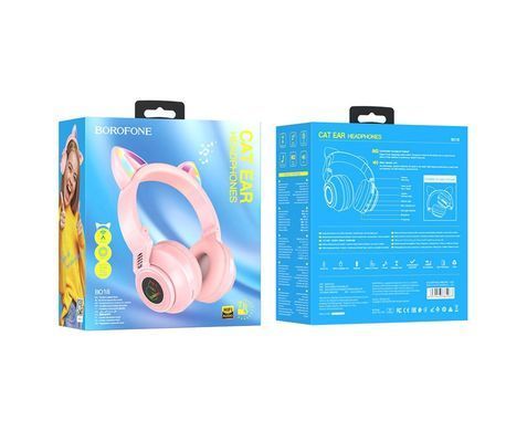 Бездротові навушники Bluetooth вушка Borofone BO18 Cat ear рожеві 28269 фото
