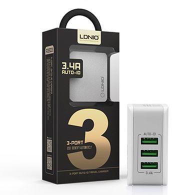 Мережевий зарядний пристрій LDNIO A3303 3 USB (3.4A) білий 13170 фото