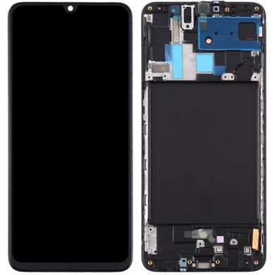 Дисплей для Samsung A705F Galaxy A70 2019 з рамкою чорний, OLED Хайкопія, з вузькою рамкою сенсора 32227 фото