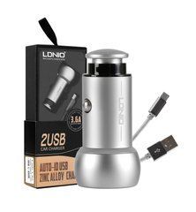 Автомобільний зарядний пристрій LDNIO C401 (2 USB, 3.6 A, + кабель Lightining) Grey 10831 фото