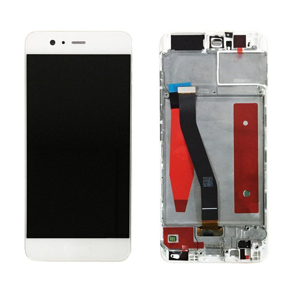 Дисплей для Huawei P10 (VTR-L09, VTR-L29) с рамкой белый, со шлейфом сканера отпечатка пальца 10335 фото