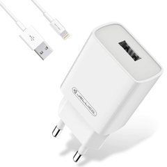 Сетевое зарядное устройство Jellico WJ-C58 1USB 2.1A + провод Lightning белый 25043 фото