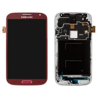 Дисплей для Samsung i9500 Galaxy S4 з рамкою червоний 02560 фото
