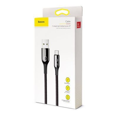 Кабель Baseus C-Shaped Light Intelligent Power-Off Type-C QC3.0 3A (1 метр) (CATCD-01) черный 18017 фото