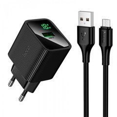 Сетевое зарядное устройство Hoco CS81A Excellent QC3.0 с дисплеем, черный с кабелем Micro-usb 33792 фото