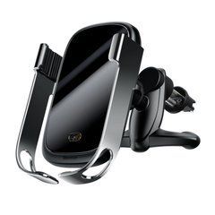 Автотримач з безпровідною зарядкою Baseus Rock-Solid Electric Holder Wireless Charger сріблястий (WXHW01-0S) 18531 фото