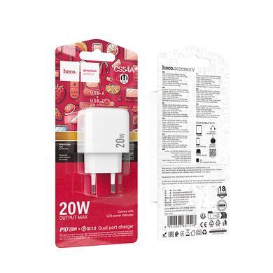 Сетевое зарядное устройство Hoco CS54A Surplus PD20W+QC3.0 белый 33793 фото