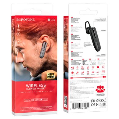 Bluetooth Гарнитура Borofone BC36 Lucky business черный 26715 фото