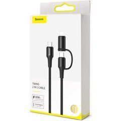 Кабель Baseus Twins 2-in-1 Type-C To Type-C 60W Lightning 18W (1 метр) (CATLYW-H01) черный 20469 фото