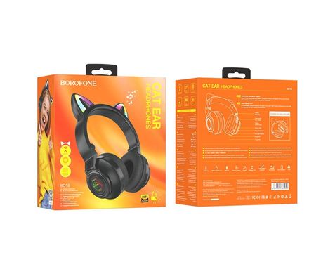 Бездротові навушники Bluetooth вушка Borofone BO18 Cat ear чорний 28086 фото