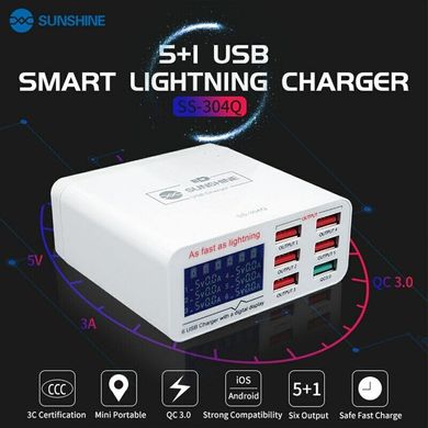 Зарядная станция SUNSHINE SS-304Q с цифровой индикацией (6xUSB QC3.0) 27534 фото