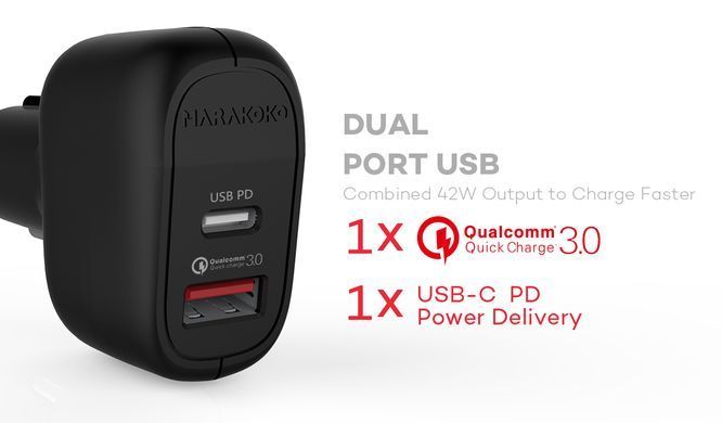 Автомобильное зарядное устройство Marakoko MAC5 2USB (USB+USB-C) черный 15017 фото