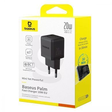 Сетевое зарядное устройство Baseus Palm Fast Charger 20W USB+Type-C (P10111608113-00) Black 32090 фото