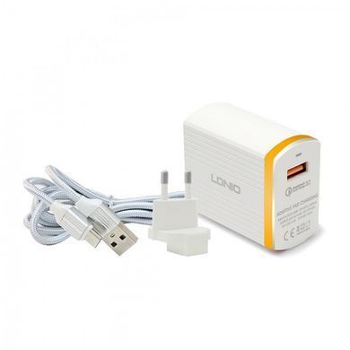 Мережевий зарядний пристрій LDNIO AI302Q + кабель Type-C, 18W (3A) 17552 фото