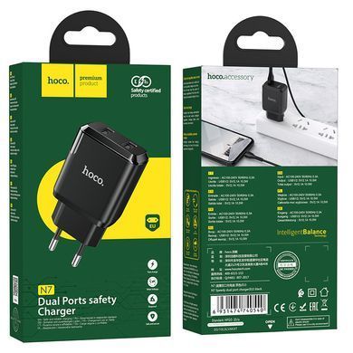 Мережевий зарядний пристрій Hoco N7 Speedy dual port 2USB чорний 32093 фото