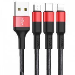 Кабель Hoco X26 3в1 Type-A - Type-C-Micro-Lightning 1м 2.4A красный 27709 фото