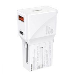 Сетевое зарядное устройство Baseus Universal Conversion Plug PPS Charger 18W (1 Type-C + 1 USB) (CCTY-02) белый 20366 фото