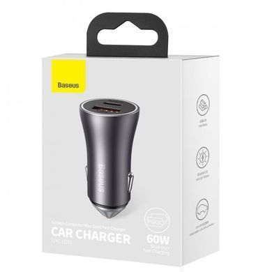 Автомобільний зарядний пристрій Baseus Golden Contactor Max Dual Fast Charger 60W Type-A USB + Type-C чорний (CGJM000113) 32974 фото
