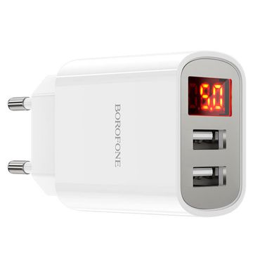 Сетевое зарядное устройство Borofone BA58A Mighty Dual Port Digital Display Wall Charger белое 26679 фото