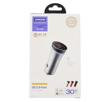 Автомобільний зарядний пристрій Joyroom C08 2USB 3.1A QC3.0 Dark Grey 15630 фото