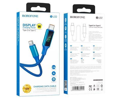 Кабель Borofone BU32 1m 100W PD Type-C на Type-C синий 25975 фото
