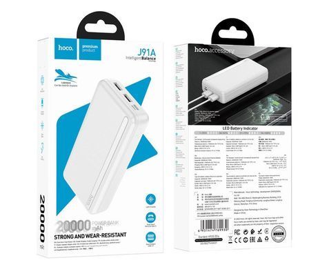 Зовнішній акумулятор (Повербанк) Hoco J91A 20000mAh білий 29311 фото