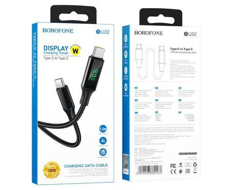 Кабель Borofone BU32 1m 100W PD Type-C на Type-C черный 25976 фото