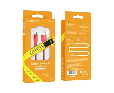 Кабель Borofone BU17 Lightning 1,2m 2.4A красный 25877 фото