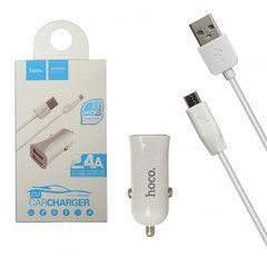 Автомобільний зарядний пристрій Hoco Z12 Elite + Micro кабель 2 USB 2.4A White 17657 фото