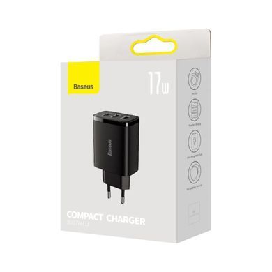 Мережевий зарядний пристрій Baseus Compact Charger 17W (3-USB) (CCXJ020101) чорний 27790 фото