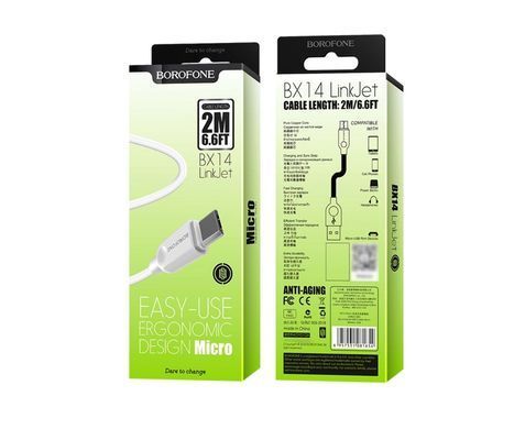 Кабель Borofone BX14 Type-A - Micro 2м 2.4A білий 25867 фото