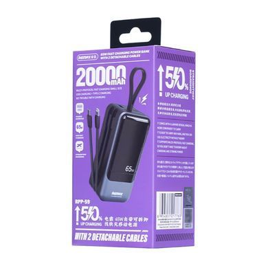 Зовнішній акумулятор (Повербанк) Remax RPP-59 20000mAh 65W+60W PD+QC + кабель Type-C, Lightning сірий 29607 фото