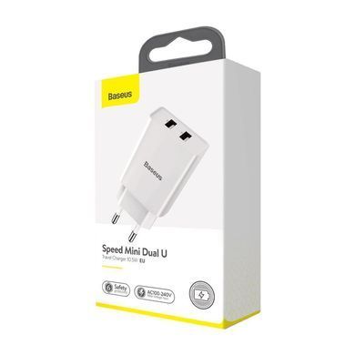 Мережевий зарядний пристрій Baseus Speed Mini Dual U (10.5W, 2.1A) Charger (CCFS-R02) білий 17775 фото