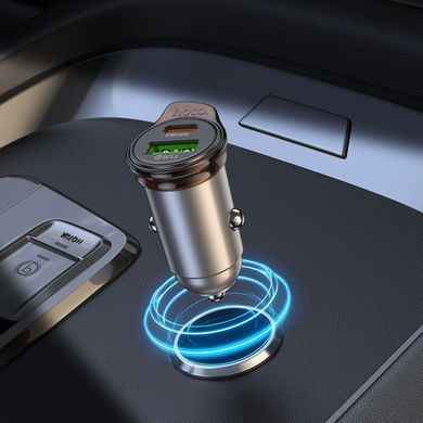Автомобільний зарядний пристрій Hoco NZ16A USB + Type-C PD25W+QC3.0 43W сірий + кабель Type-C - Type-C 32855 фото