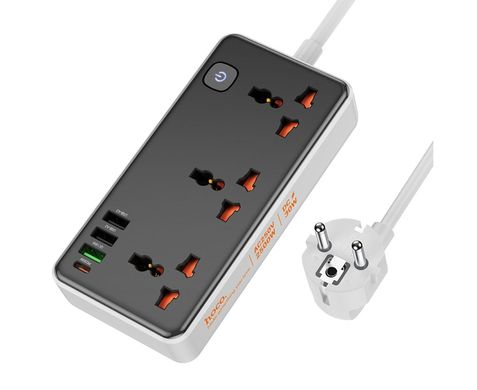 Сетевой удлинитель Hoco AC8A 3 USB/Type-C PD QC 30W 3 розетки 1.5m черный 28282 фото