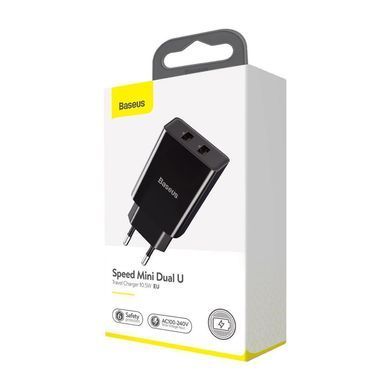 Мережевий зарядний пристрій Baseus Speed Mini Dual U (10.5W, 2.1A) Charger (CCFS-R01) чорний 17776 фото