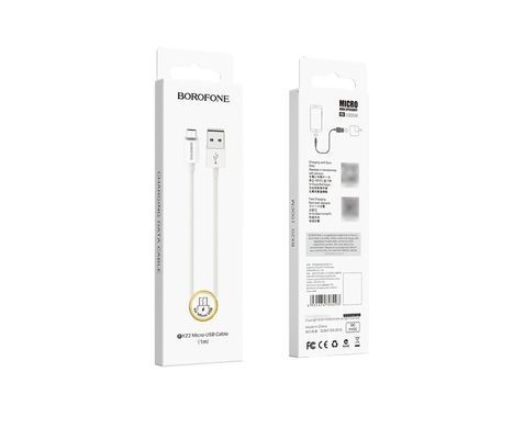 Кабель Borofone BX22 Type-A - Micro 1м 2.4A білий 25864 фото
