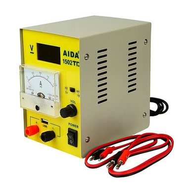 Блок питания AIDA 1502TD USB, 15V/5V, цифровая индикация, 2A стрелочная индикация, автовосстановление после КЗ 22079 фото