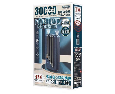 Зовнішній акумулятор (Повербанк) Remax RPP-199 на 30000mAh 22.5W PD+QC синій 26495 фото