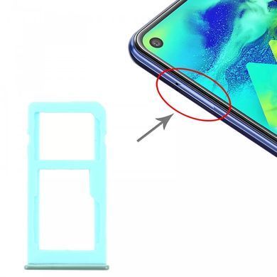 Держатель Sim-карты для и карты памяти Samsung A606 Galaxy A60 2019, M405 M40 2019 голубой, Seawater Blue, на две Sim-карты 20927 фото