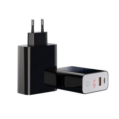 Мережевий зарядний пристрій Baseus Speed PPS Smart Shutdown + LCD Type-C+USB 45W Black (CCFSEU907-01) 17993 фото