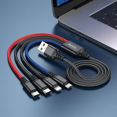 Кабель Hoco X76 4в1 Type-A - 2Type-C-Micro-Lightning 1м 2A червоно-синій 28399 фото