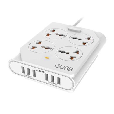 Сетевой удлинитель MOXOM KH-63Y 4x220V и 6xUSB, 10A, 2500W, 1.5м white 19099 фото