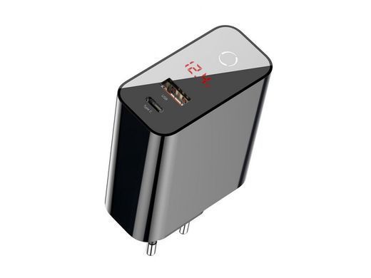 Мережевий зарядний пристрій Baseus Speed PPS Smart Shutdown + LCD Type-C+USB 45W Black (CCFSEU907-01) 17993 фото